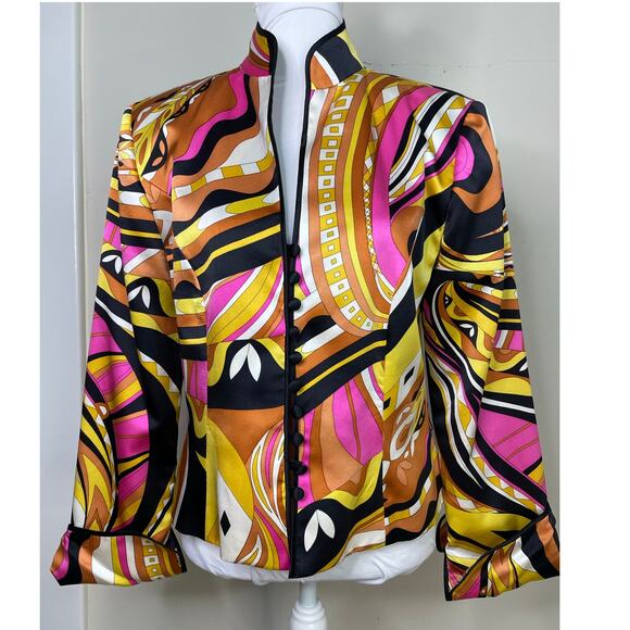 JS Collections Unique Artsy Colorful 100% Silk Jacket Size 10 - Picture 1 of 5